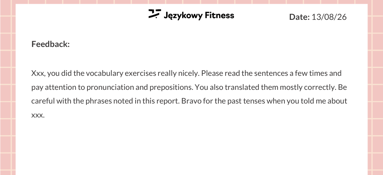 Sekcja Feedback w raporcie: pisemna informacja zwrotna po lekcji